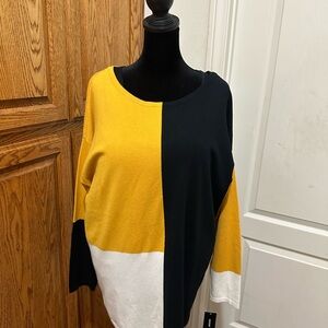 New Alfani Colorblock Sweater in Yellow, Black, and White XL